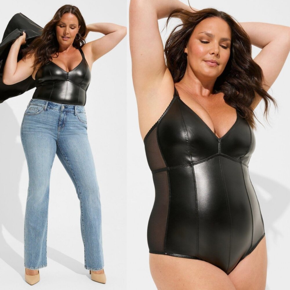 New Torrid 2 Black Pleather & Mesh Bodysuit 2X 18 20